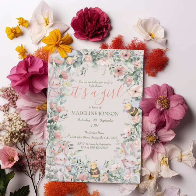 Convite Rapariga Animais Florestais Rosa, Chá de fraldas d (Criador carregado)