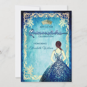 Convite Rapariga azul-real tiara Quinceañera