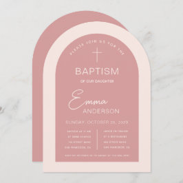 Convite Rapariga Baptism Arch Rosa Moderno Script Dusty Ro