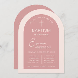 Convite Rapariga Baptism Arch Rosa Moderno Script Dusty Ro