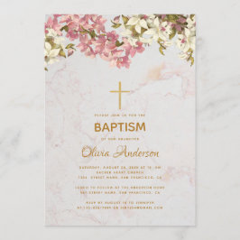 Convite Rapariga Baptisma Orquídeas Rosa Florais Douradas 