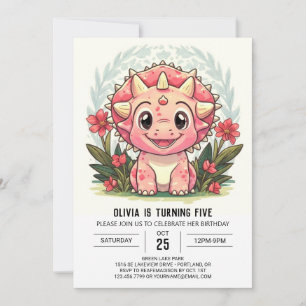 Convite Rapariga Bohemian Pink Dinosaur - Aniversário