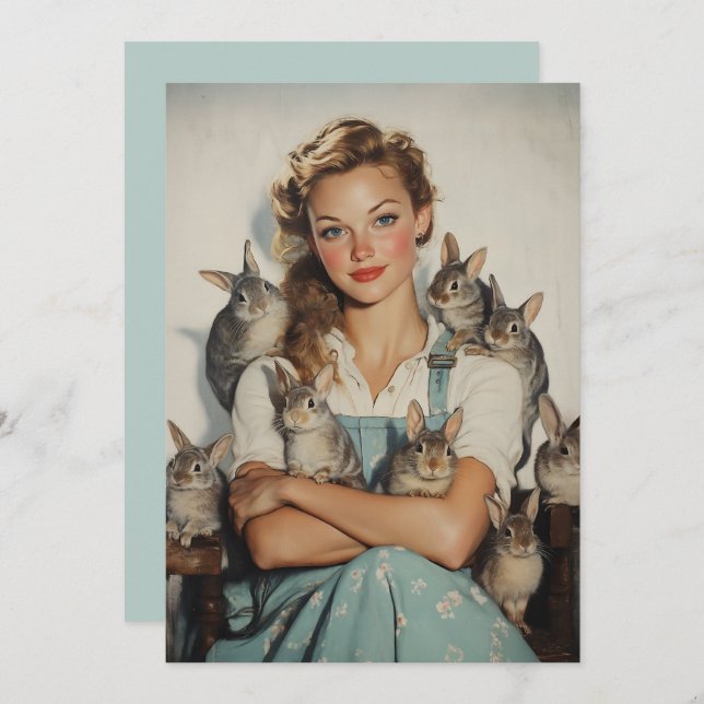 Convite Rapariga cercada por Bunnies (Frente/Verso)