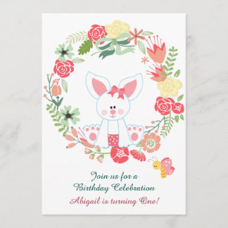 Convite Rapariga Cony e primeiro aniversario Wreath