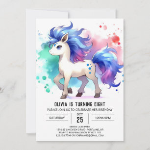Convite Rapariga Crianças Cavalo Aniversário