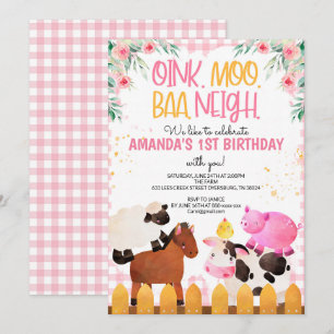 Convite Rapariga de Aniversário de Gingham