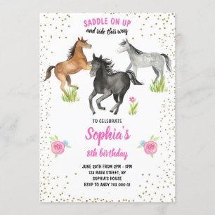 Convite Rapariga de Cavalo Convidam Floral Rosa