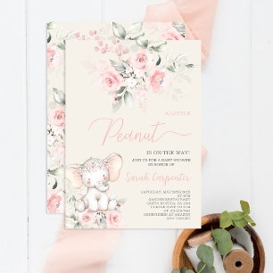 Convite Rapariga de Chá de fraldas Elefante Rosa-Blush