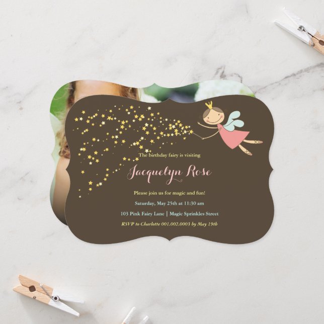 Convite Rapariga de Foto Princesa Fada Branca Branca Anive (Frente/Verso In Situ)