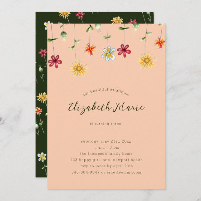 Convite Rapariga de Laranja de Flor Selvagem primavera (Frente/Verso)