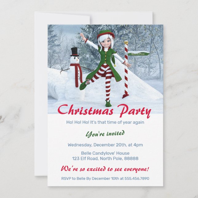 Convite Rapariga de Natal numa Floresta de inverno (Frente)
