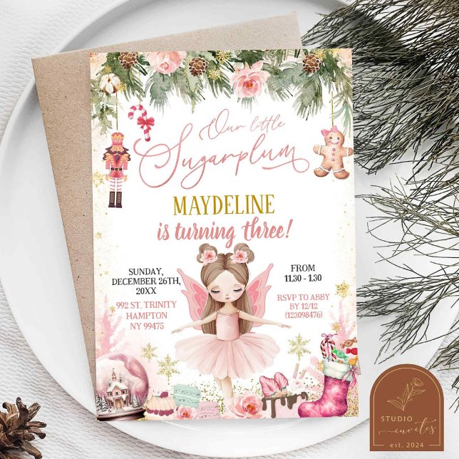 Convite Rapariga de Natal Pink Sugarplum Ballerina (Criador carregado)