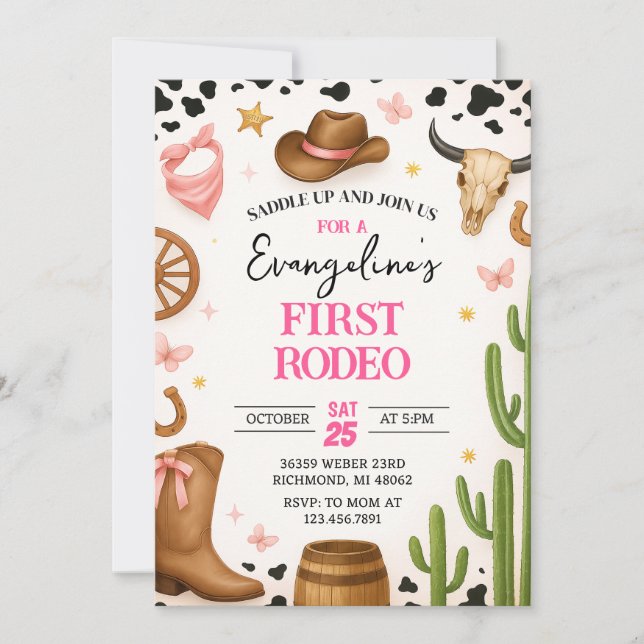 Convite Rapariga de Rodeio Rosa 1rua (Frente)
