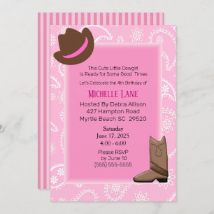 Convite Rapariga de Vaca Boots and Hat Aniversário