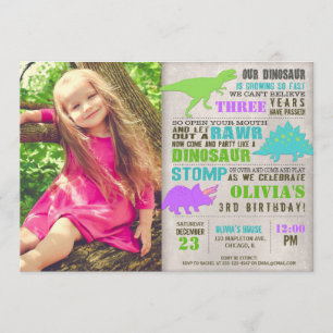 Convite Rapariga dinossauro escavar foto de festa de anive