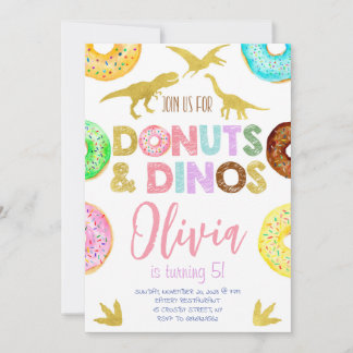 Convite Rapariga Dinossauros e Rosquinhas Aniversário