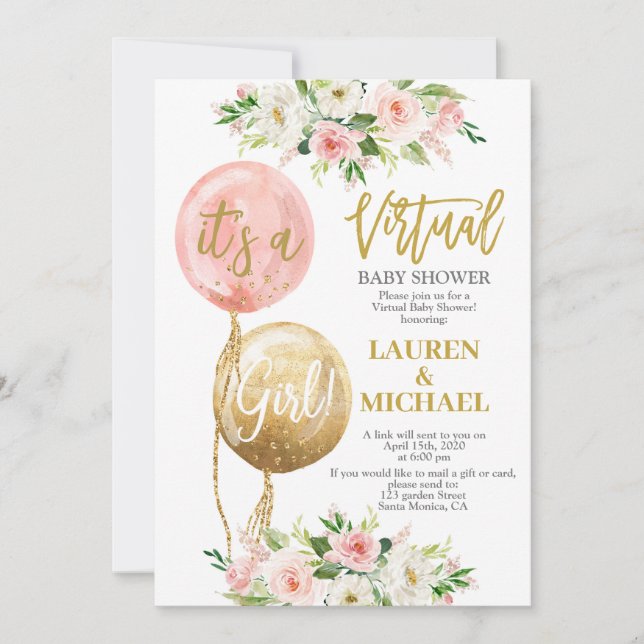 Convite Rapariga do Chá de fraldas virtual (Frente)