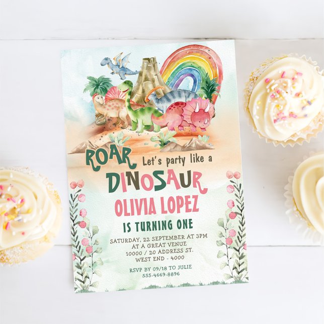 Convite Rapariga do primeiro aniversario do Dinossaur (Criador carregado)