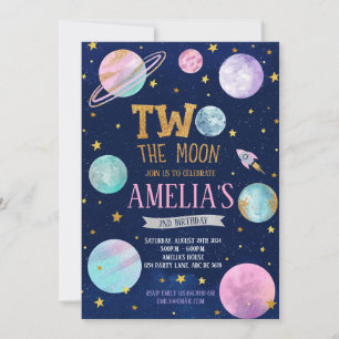 Convite Rapariga Dois O Aniversário Da Lua