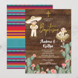 Convite Rapariga Dourada russa e mexicana Twin Bautizo