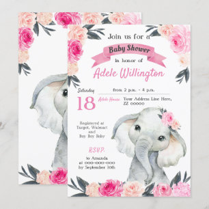 Convite Rapariga Elefante Rosa Floral Rosas Russas Elegant