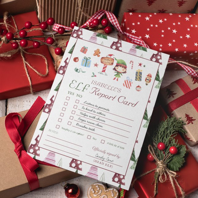 Convite Rapariga Elf | Kids Christmas Elf Report Card (Criador carregado)