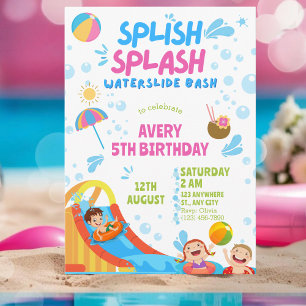 Convite Rapariga Esplish Splash Aniversário da Piscina de