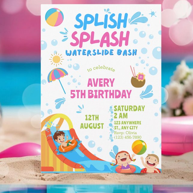 Convite Rapariga Esplish Splash Aniversário da Piscina de  (Criador carregado)