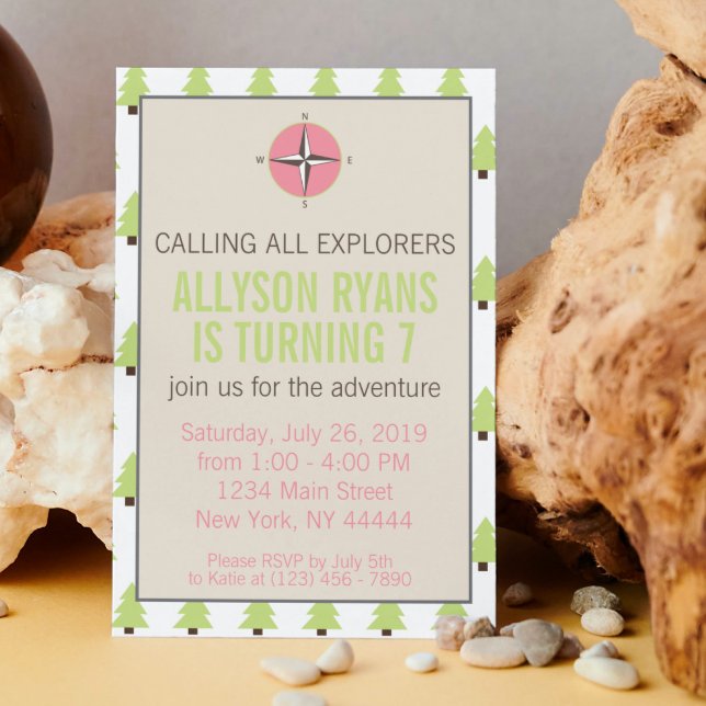 Convite Rapariga Explorer, Natureza, glamour Adventure ani (Criador carregado)