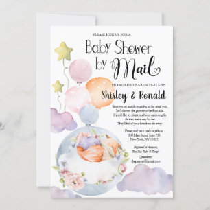 Convite Rapariga Fox Pink Balões Florais Chá de fraldas po