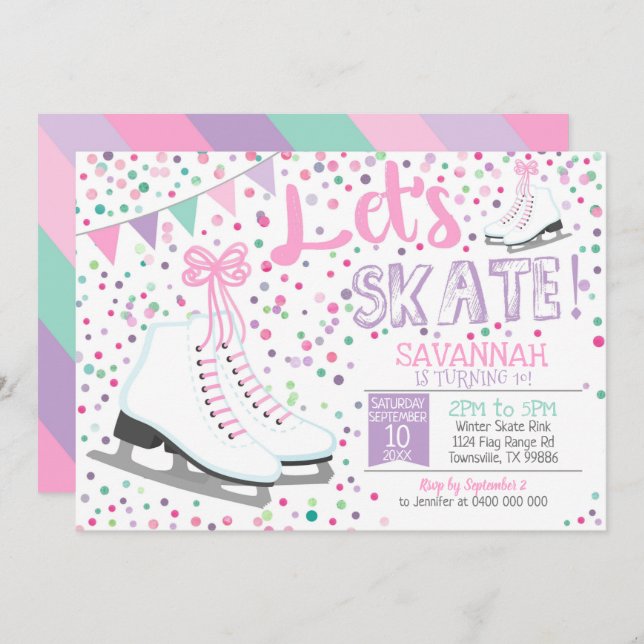 Convite Rapariga Ice Skitation Party Pink (Frente/Verso)