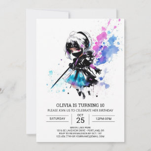 Convite Rapariga Ninja Digital Girl Aniversário