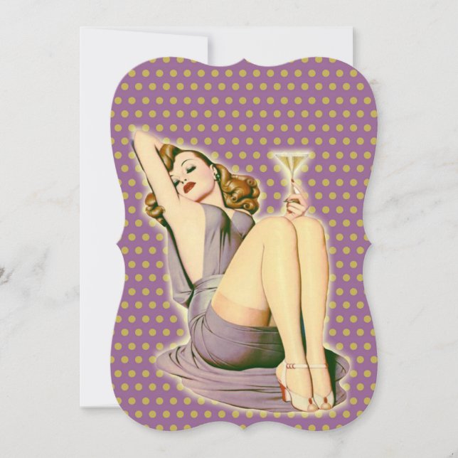 Convite rapariga pin-up do rockabilly com martini de bolin (Frente)