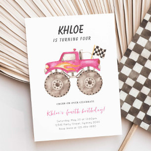 Convite Rapariga Pink Monster Bash Qualquer Aniversário De