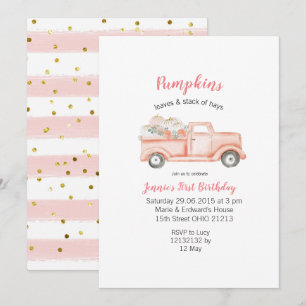 Convite Rapariga primeiro aniversario Rosa Pumpkin Caminhã