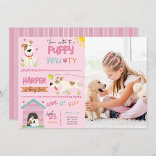 Convite Rapariga Puppy Aniversário Pawty Foto