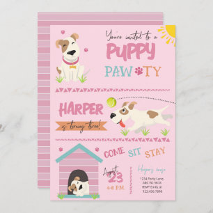 Convite Rapariga Puppy Birthday Pawty