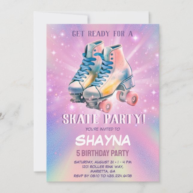 Convite Rapariga Roller Sking Aniversário (Frente)