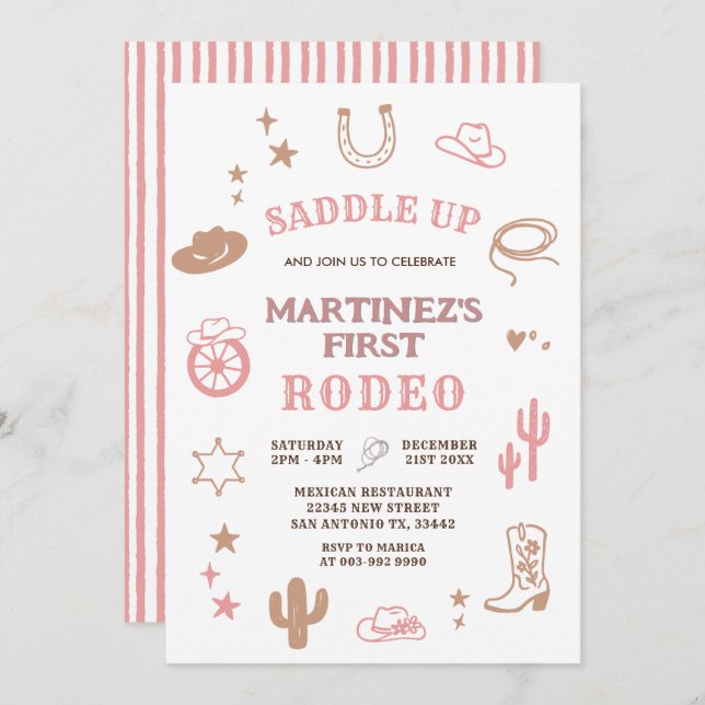 Convite Rapariga Rosa Meu Primeiro Aniversário De Garota R (Frente/Verso)