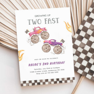 Convite Rapariga Rosa Monstro Dois Aniversário Rápido