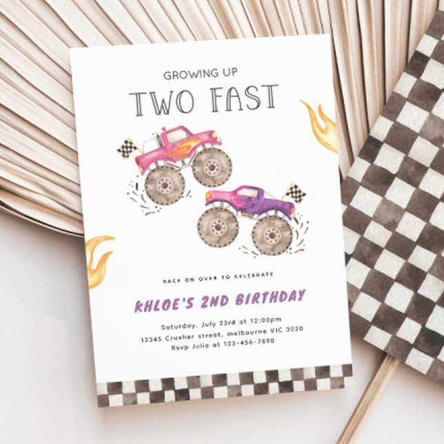 Convite Rapariga Rosa Monstro Dois Aniversário Rápido (Criador carregado)