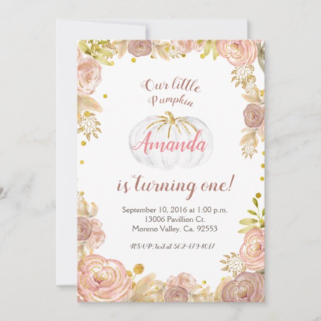 Convite Rapariga Rosa Nossa Abóbora Está Transformando Um  (Frente)