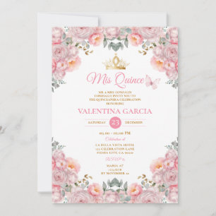Convite Rapariga Rosa Quinceañera 15 Anos Flores Dourada C