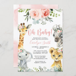 Convite Rapariga Safari Animal Invitation Greenery