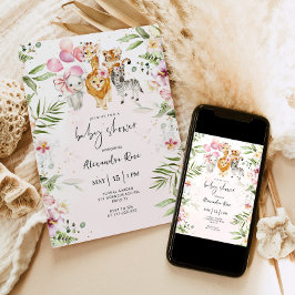 Convite Rapariga Safari - chá de fraldas