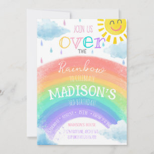 Convite Rapariga Sobre O Arco-Íris Colorido Aniversário