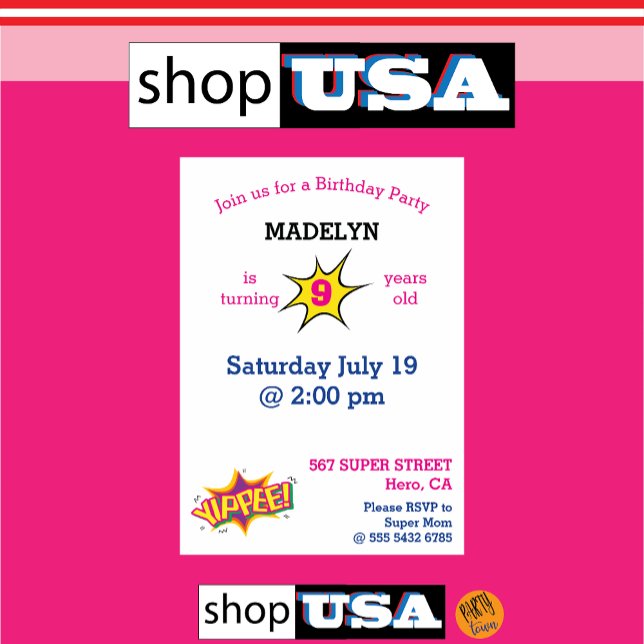 Convite Rapariga Super-Herói Voando 💥 Foto de Aniversário ("Personalized superhero birthday card"
"Custom superhero birthday card"
"Superhero card with child's)