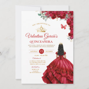 Convite Rapariga Vermelha Quinceañera 15 Anos Flores Doura