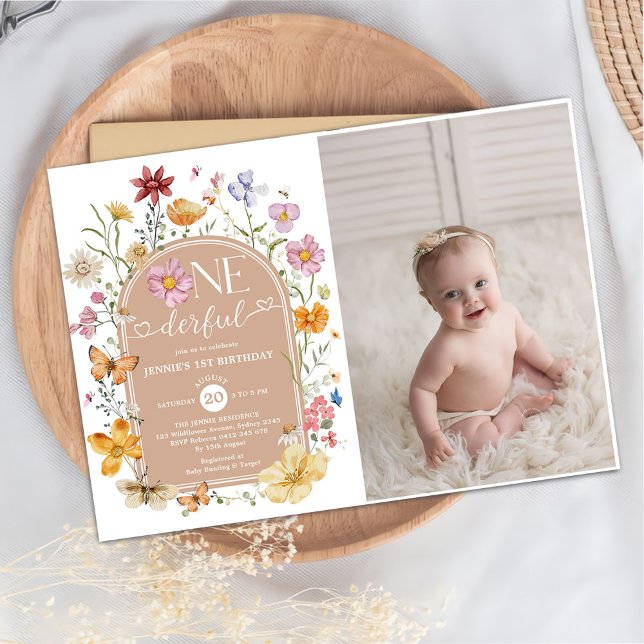 Convite Rapariga Wildflower - Foto de Festa de primeiro an (Criador carregado)