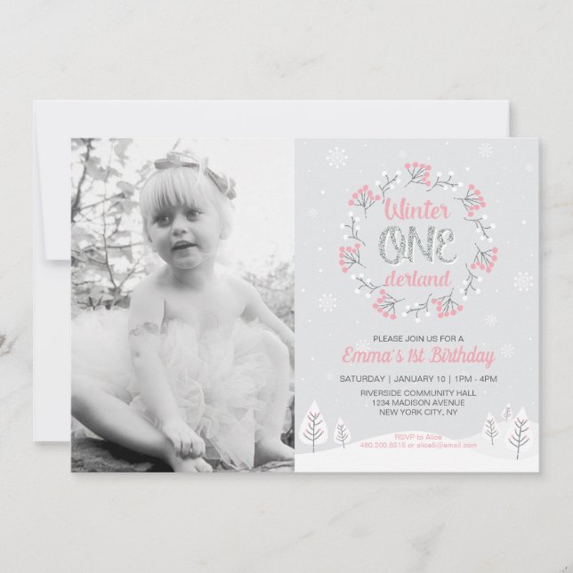 Convite Rapariga Winter Onederland Photo primeiro aniversa (Frente)
